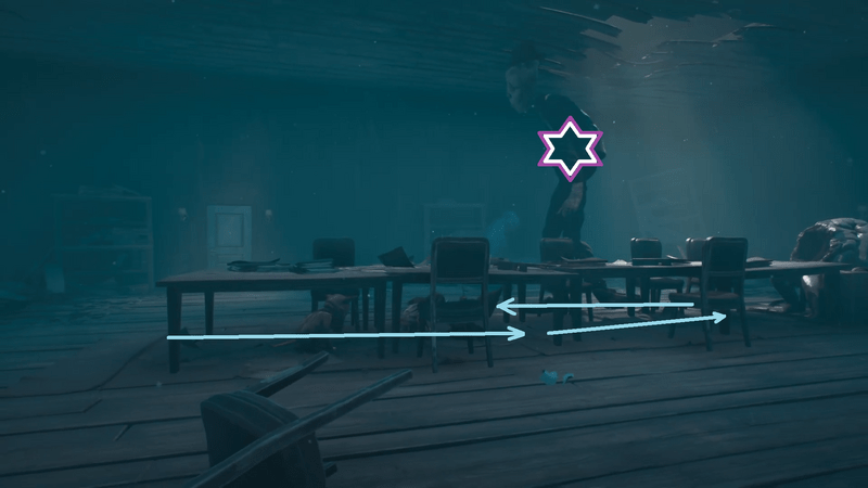 長机の下へしゃがみ移動