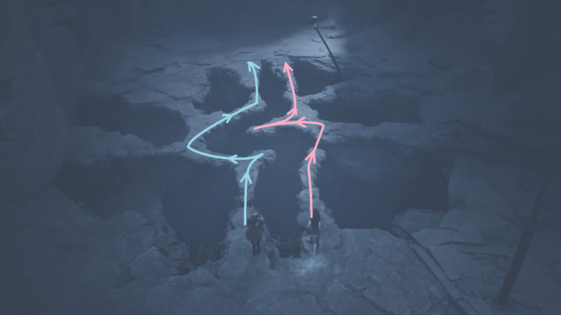 足場が崩落する地点