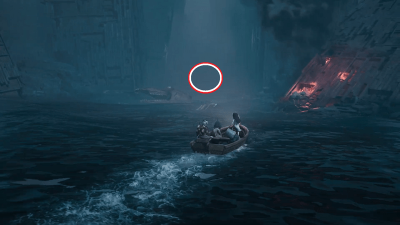 巨大生物が沈んでいく先の水路へ進む