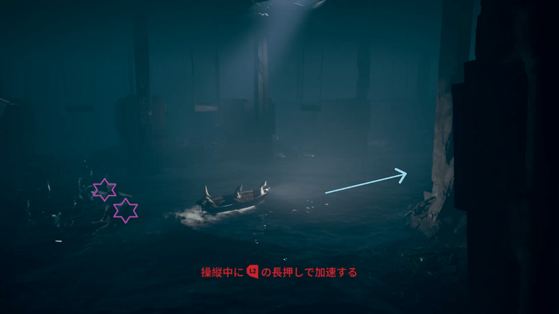 入口からそのままボートで建物に進入