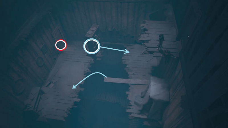 人形を避けて進み、奥の机を潜った先のドアに入る