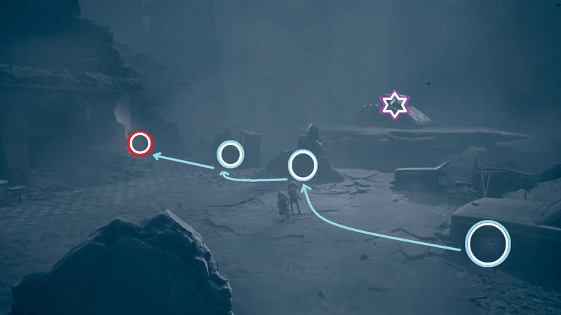 瓦礫を盾にしつつ左壁に進む