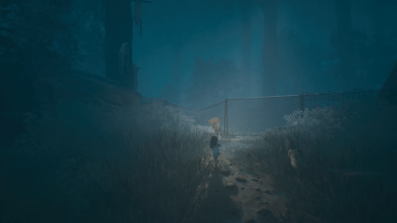 森林地帯のフェンスを越える