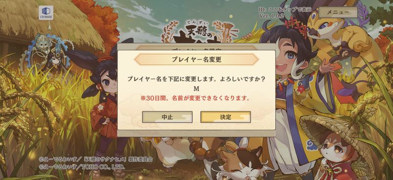 名前は30日間変えられない