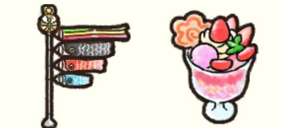 こいのぼり、イチゴパフェ