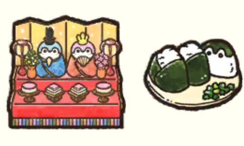 ひな人形、おにぎり