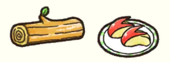 丸太、ウサギリンゴ