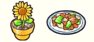 ひまわりの植木鉢、野菜炒め