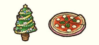 クリスマスツリー、ピザ