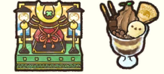 五月人形、チョコパフェ