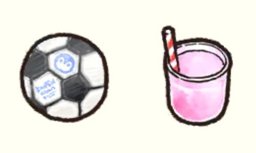 サッカーボール、イチゴミルク