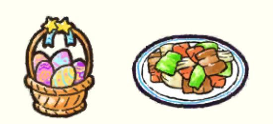 イースターエッグ、野菜炒め