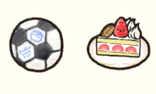サッカーボール、ショートケーキ