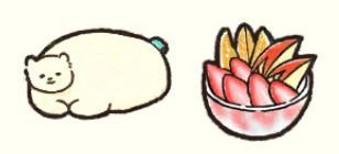 シロクマさんのぬいぐるみ、フルーツ盛り合わせ