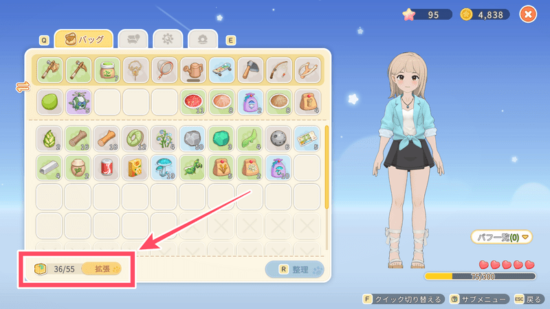 バッグ画面