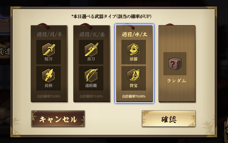 鍛造ピックアップ武器種