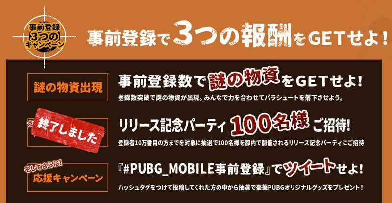 PUBGモバイル事前登録キャンペーン