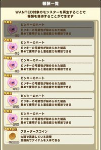 WANTED対象の報酬一覧